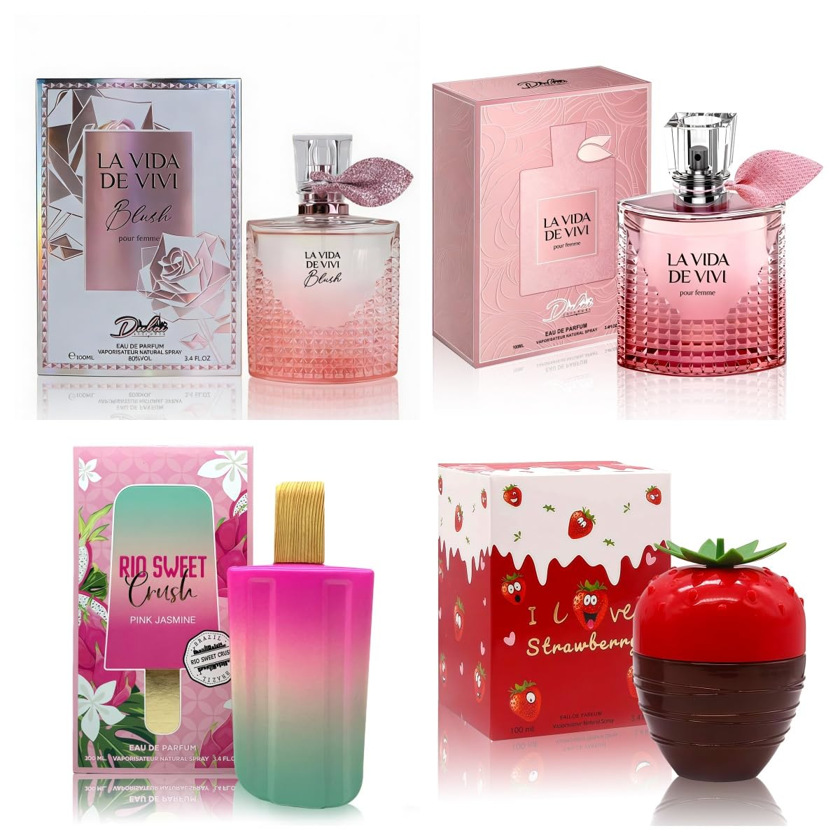4PCS Women's Perfume Gift Set - Sweet Fruity Vanilla Scents | 3.4 Fl Oz Each