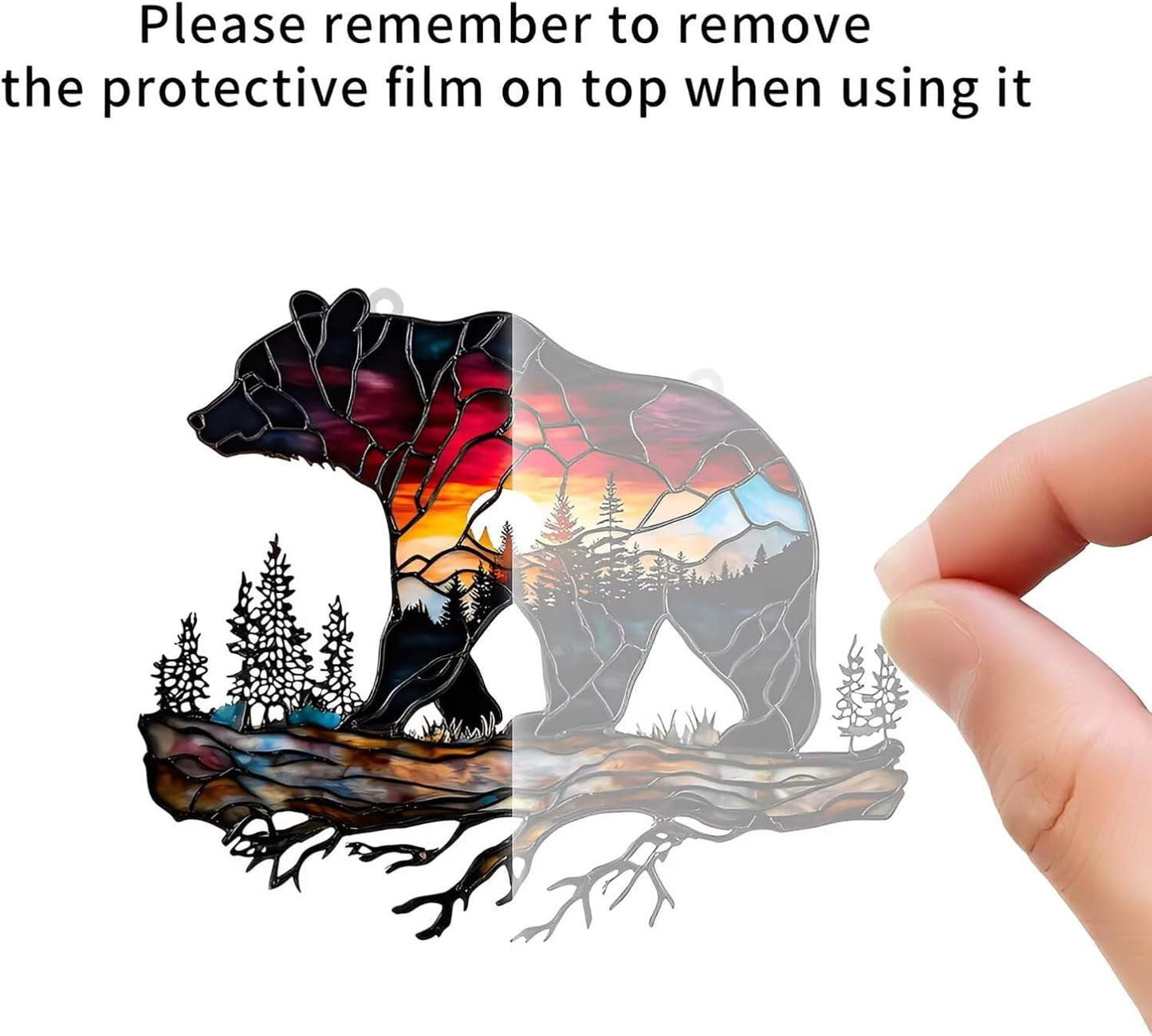 Bear on Branch Acrylic Suncatcher - 7.08 Inch Stained Glass Style Window Decor | Rainbow Maker Wall Art & Garden Ornament