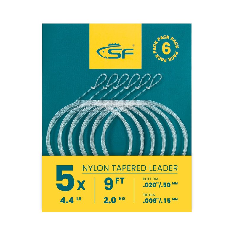 SF 6PCS Pre-Tied Loop Fly Tapered Leaders Fly Fishing Trout Leader Nylon 9FT 5X