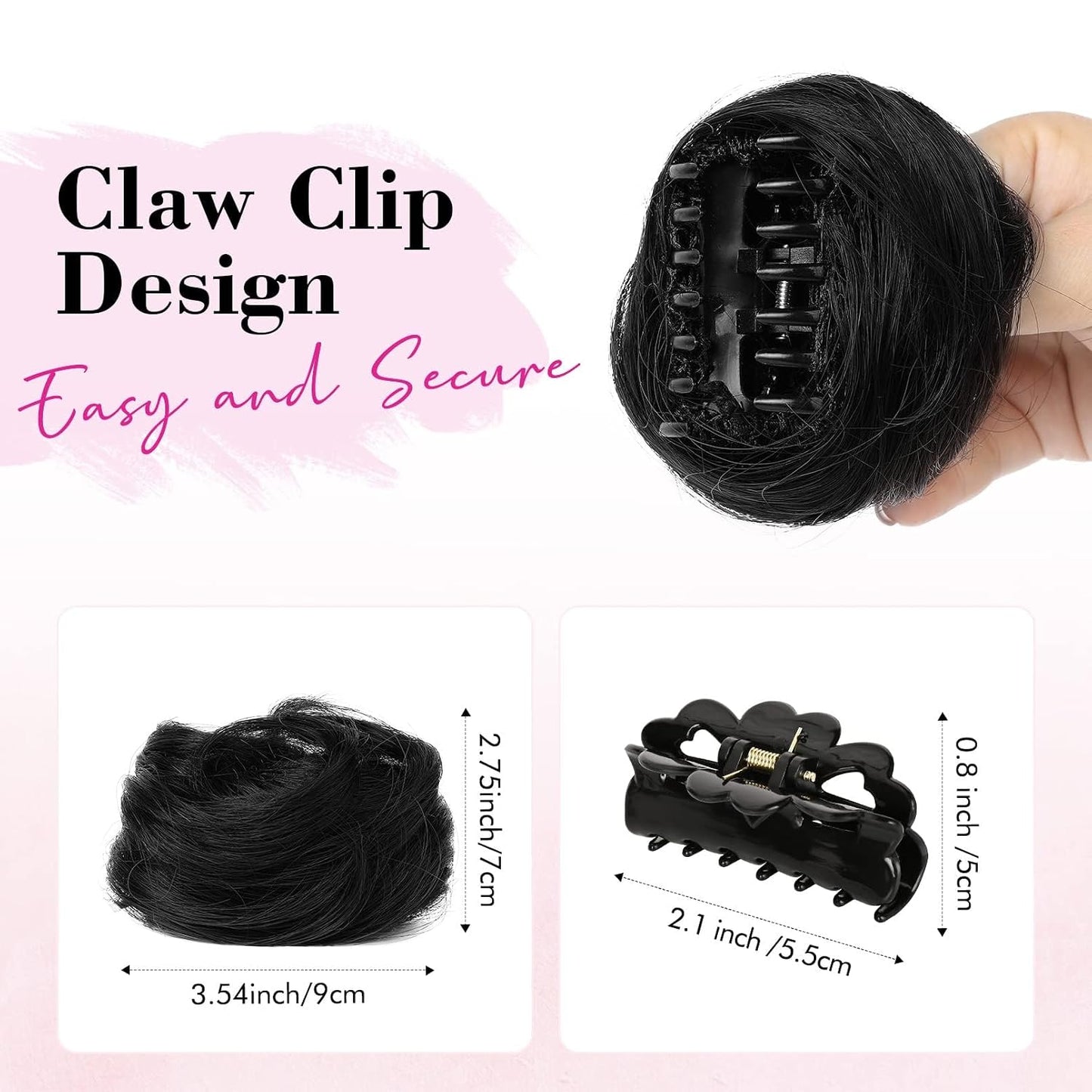 REECHO Mini Claw Clips - Messy & Cat Ears Hair Bun Extensions | 2-Pack, 3.5" Wavy, Natural Black