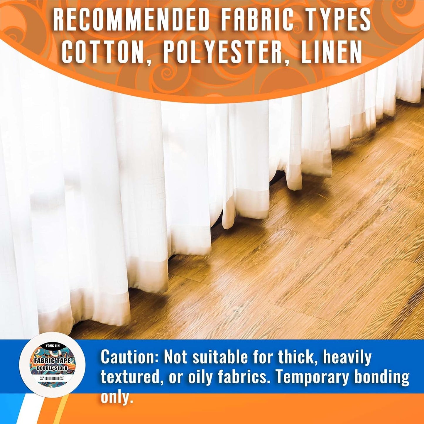 Double-Sided Fabric Tape - No Sewing or Ironing Needed | Quick Clothing Repairs, Adhesive Cloth Tape (2 Rolls, 1/4" & 1/2")