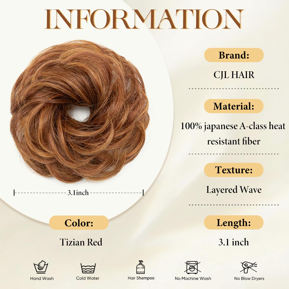 CJL HAIR Small Messy Bun Hair Pieces for Women Thin Hair Synthetic Curly Mini Scrunchies Hairpiece Updo with Elastic Band 2PCs Tizian Red