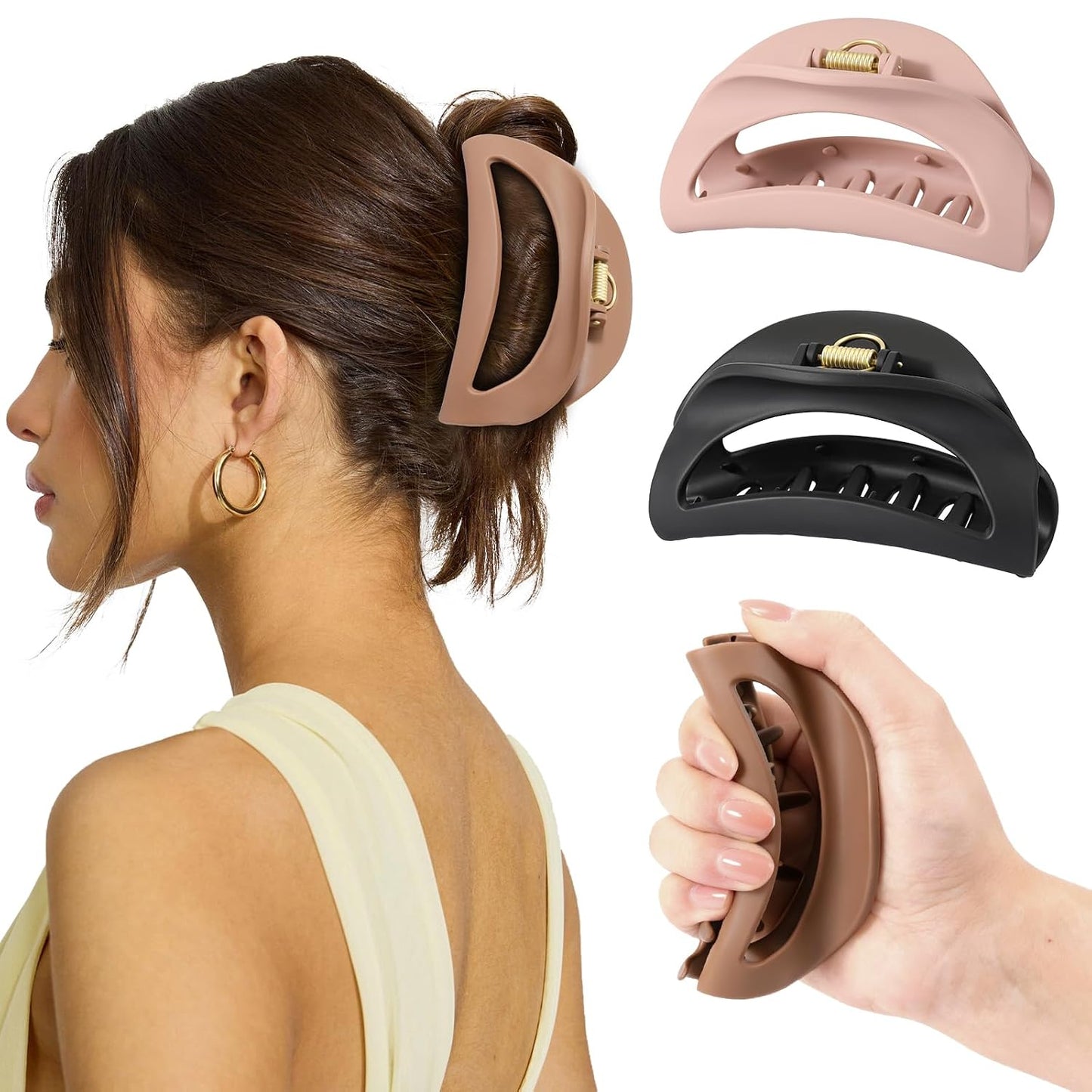 Extra Large Claw Clips for Women - 4 PCS Jumbo Matte Hair Claws for Thick Long Curly Hair | Non-Slip Rectangle Design