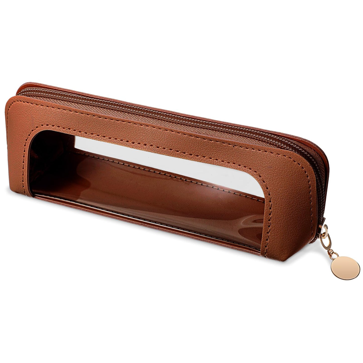 YQQYG Brown Makeup Brush Bag, Clear Makeup Bag Travel Makeup Brush Holder Toiletry Bag with Zipper, Cosmetics Makeup Bag Purse Organizer for Women