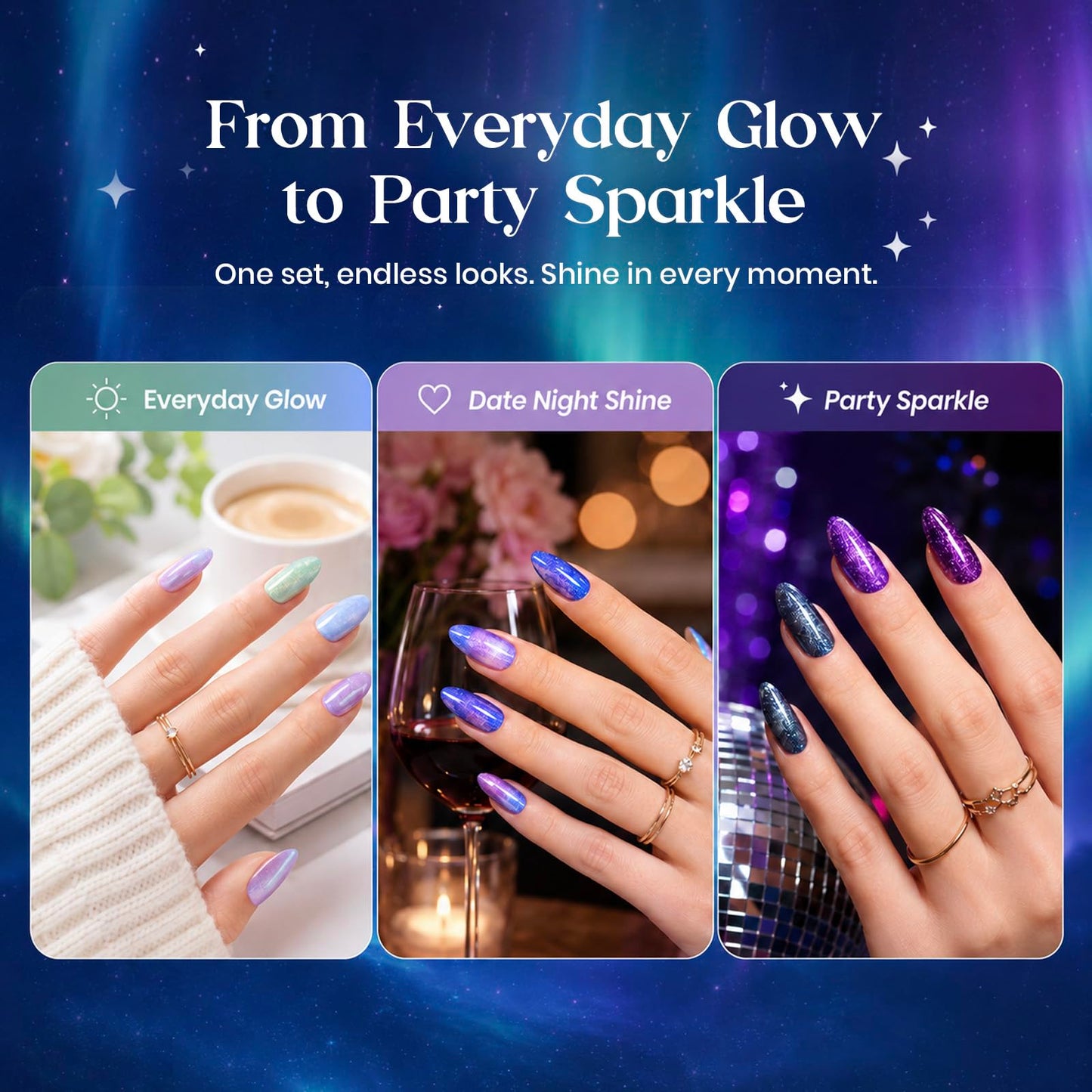 Beetles Glitter Gel Nail Polish Set, Kaleido Galaxy 6 Colors Chameleon Shimmer Gel Polish, Blue Green Purple Sparkle Soak Off UV LED Gel Polish for DIY Nail Art Manicure