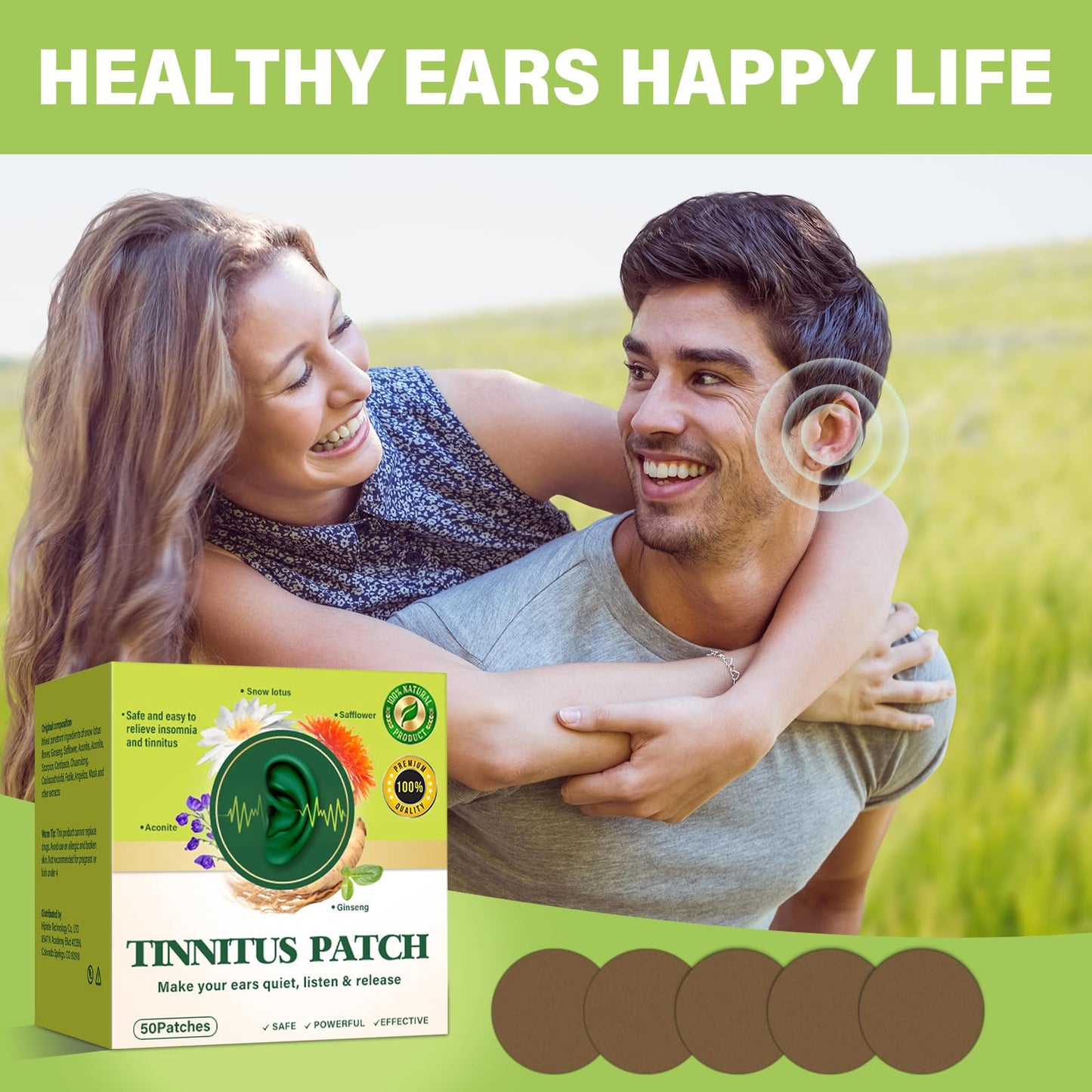 Tinnitus Relief for Ringing Ears, 50Pcs Tinnitus Relief Patches, Support Ear Noise and Buzzing Relief, Improve Hearing Comfort