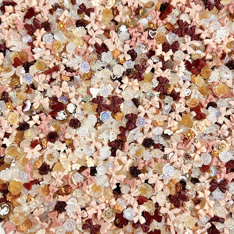 300Pcs Autumn Winter Bow Nail Charms - 3D Rhinestones & Gems