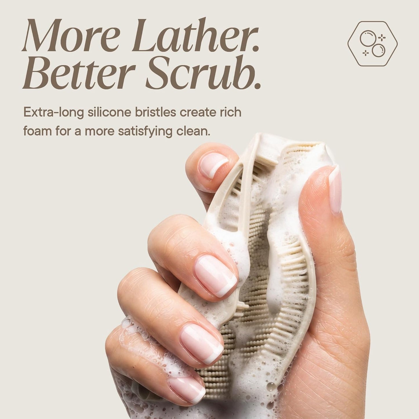 Premium Silicone Body Scrubber 2.0 | Exfoliating Loofah Alternative for Sensitive Skin - Quick Drying, Long-Lasting, Sand Color