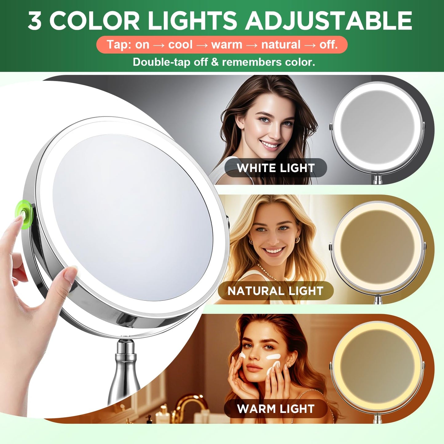 30x Magnifying Mirror, Chrome Lighted Makeup Mirror with 3 Colors Modes