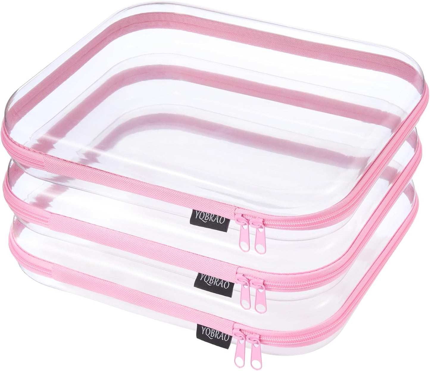 Clear Hard Shell Zipper Case Set - 6 Pack Heavy Duty Crush-Proof Diaper Bag Organizer Pouches | TSA Approved Travel Makeup & Toiletries Bags (2L, 2M, 2S)