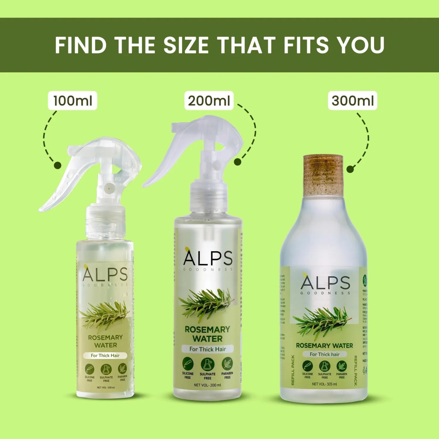 Alps Goodness Rosemary Water Refill Pack | Herbal Hair & Scalp Mist for Thicker-Looking Hair, Shine & Smoothness | Lightweight Non-Greasy Spray | Silicone, Sulfate & Paraben Free | 10.31 Fl Oz (305ml)