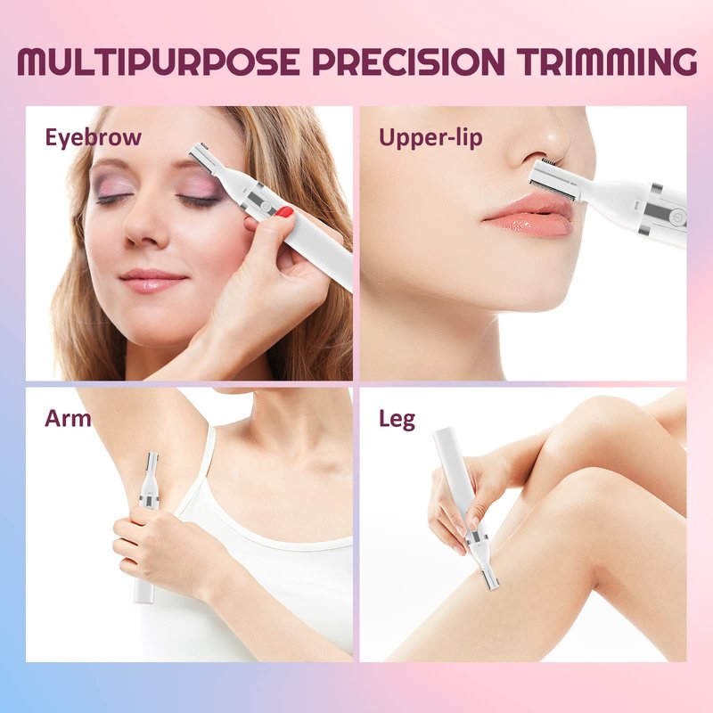 Dapsang Eyebrow Trimmer Electric Eyebrow Razor, Rechargeable Facial Hair Shaver Painless Detail Trimmer with Rinseable Blade for Face Beard Neck (White)