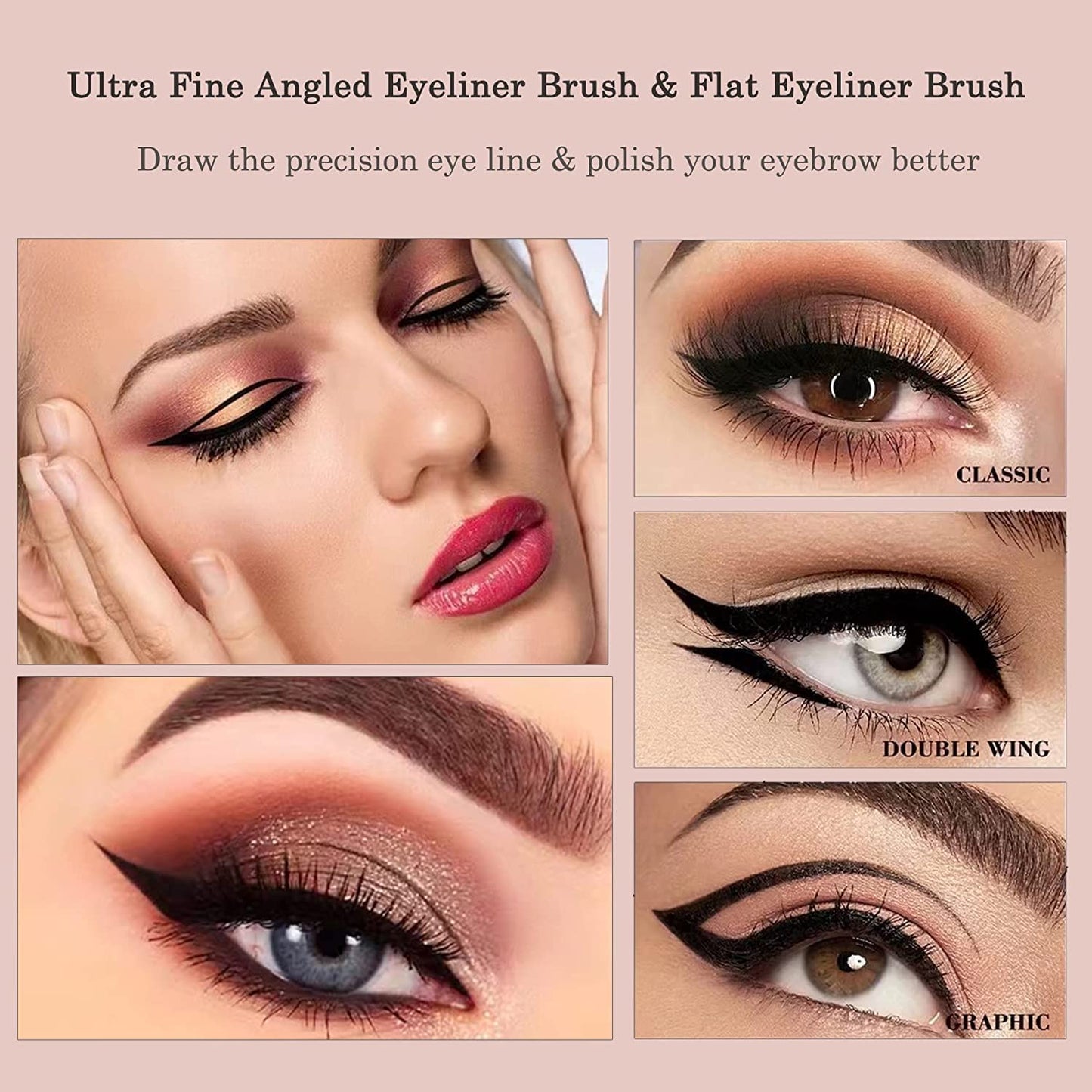 Ultra-Thin Eyebrow Brush Set - 3Pcs Angled Precision Eyeliner Brushes | Cruelty-Free Synthetic Bristles (Black)