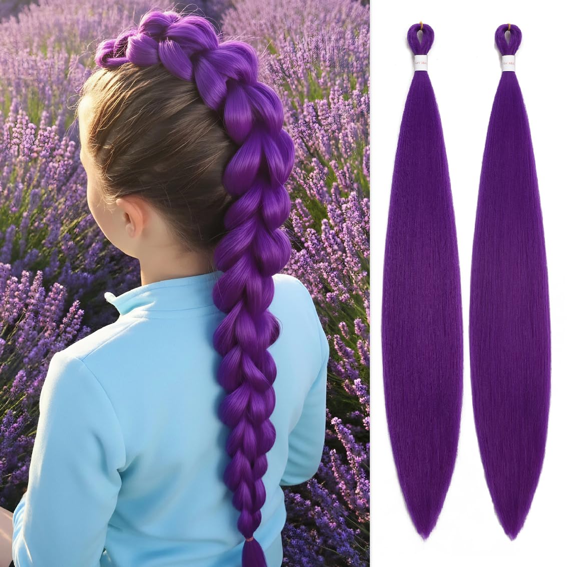Purple Hair Extensions - Long Pre-Stretched Braiding Hair | 26 Inch Synthetic Crochet Twist Braids for Cosplay & Parties