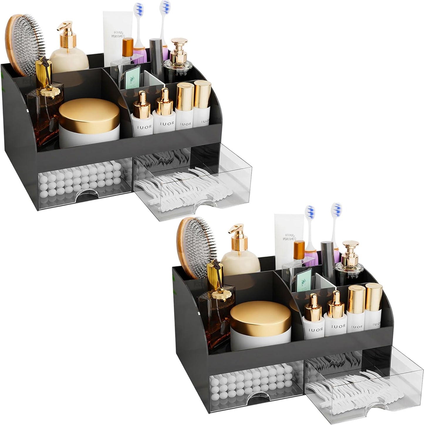 Makeup Organizer - Cosmetic Storage with Drawers for Vanity & Bathroom | White Beauty Holder for Lipstick & Brushes