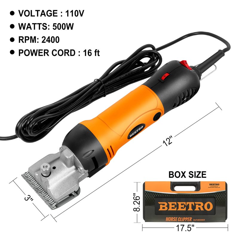 BEETRO 500W Electric Professional Horse Shears, 6 Speeds Animal Grooming Clippers for Horse Equine Goat Pony Cattle, with an Extra Set of Shearing Blades