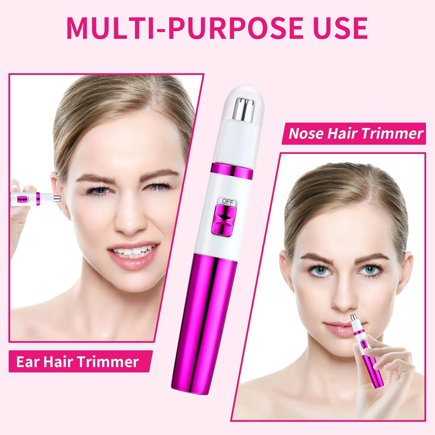 Ear and Nose Hair Trimmer for Women - Professional Painless Clipper | Waterproof, Dual Edge Blades, Battery-Operated