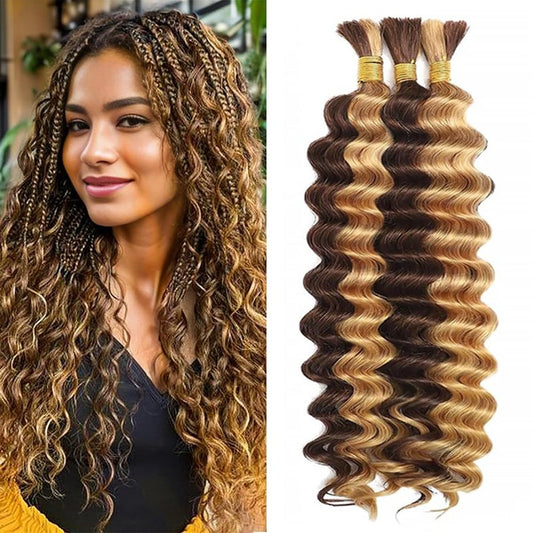 Human Braiding Hair 3 Bundles 26 26 26 inch P427 Deep Water Wave Bulk Human Hair for Braiding Wet and Wavy Bulk Bohemian Curly Bundles 150g