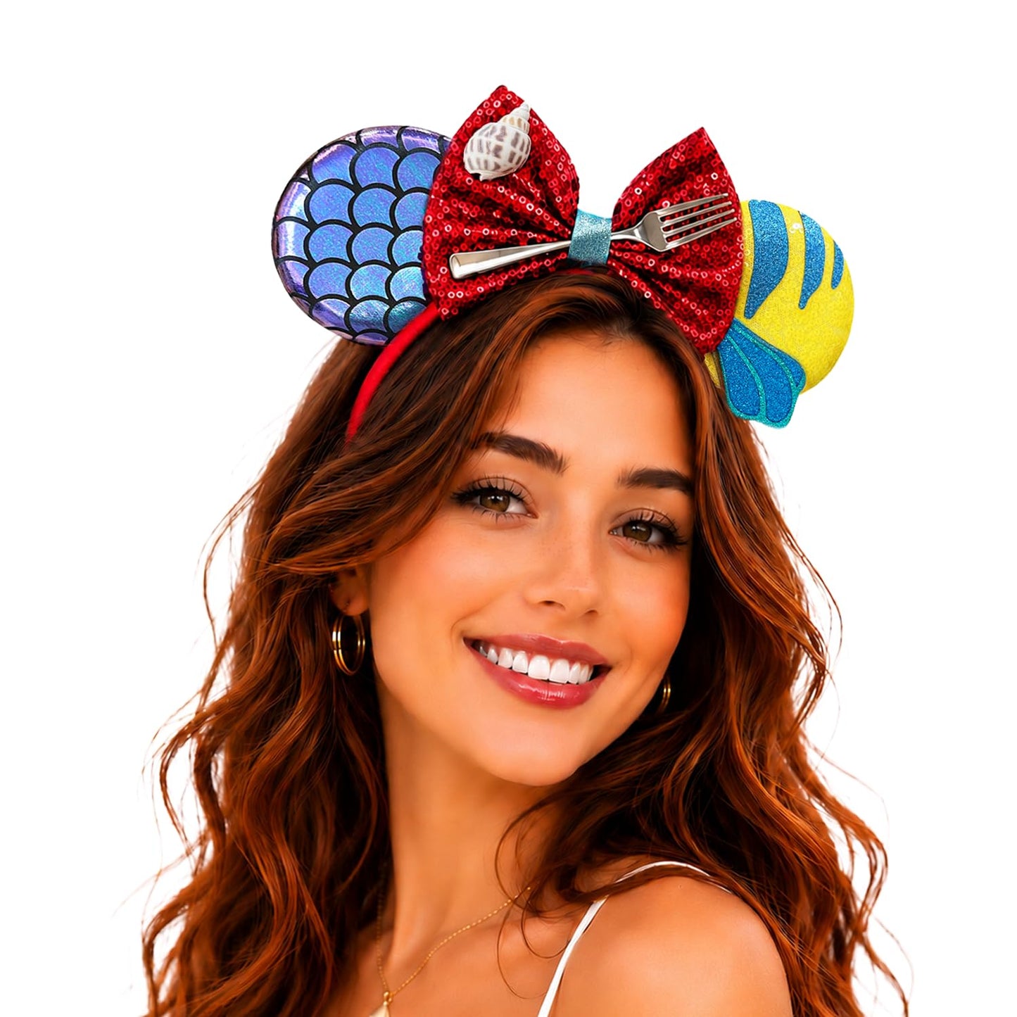 Bmobuo Mermaid Mouse Ears Headband for Women, Fish Scales Ears Sequin Bows