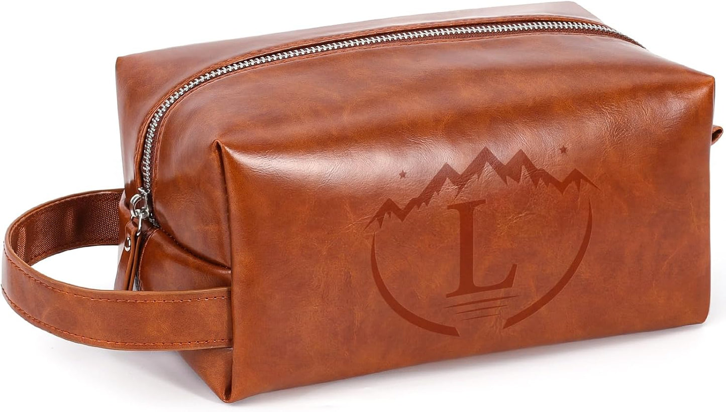 Men's Personalized Toiletry Bag - Water-Resistant PU Leather Travel Organizer | Brown Shaving Kit for Gifts