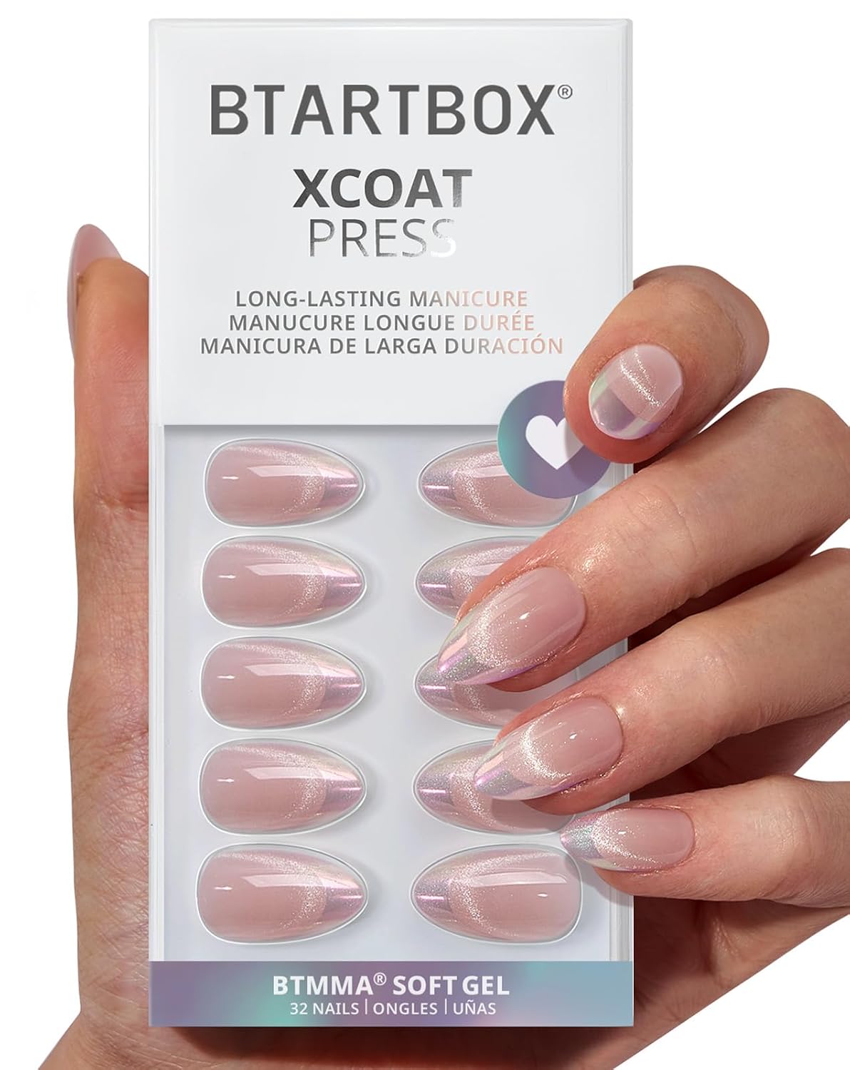 Press On Nails - Chrome Cat Eye Almond Design | 32 Piece Soft Gel Nail Kit in 16 Sizes