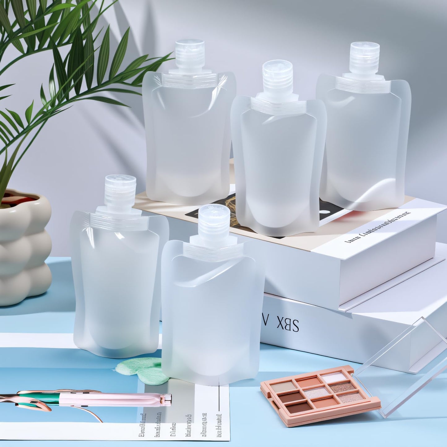 Liquid Pouches for Travel, 10 Pcs 50ml Transparent Portable Fluid Packing Bags Leak Proof Travel Pouch for Liquids Reusable Empty Squeeze Pouches Applies to Toiletry Cosmetic Lotion Shampoo Shower Gel
