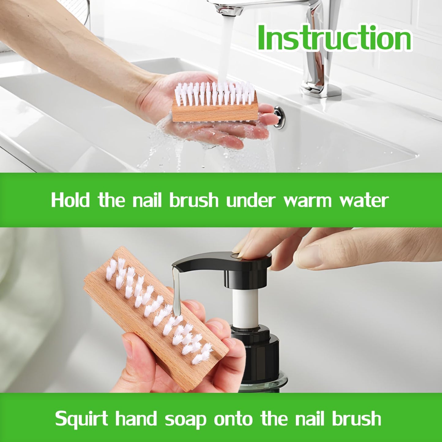 SAMEBUTECO 2 Pack Non-Slip Wooden Hand & Nail Brush,Dual-Sided Fingernail Scrub Brush for Deep Cleaning Nails,Hands & Feet Heavy Duty Mechanic Hand Brush with Stiff Bristles and Molded Beech-wood Grip