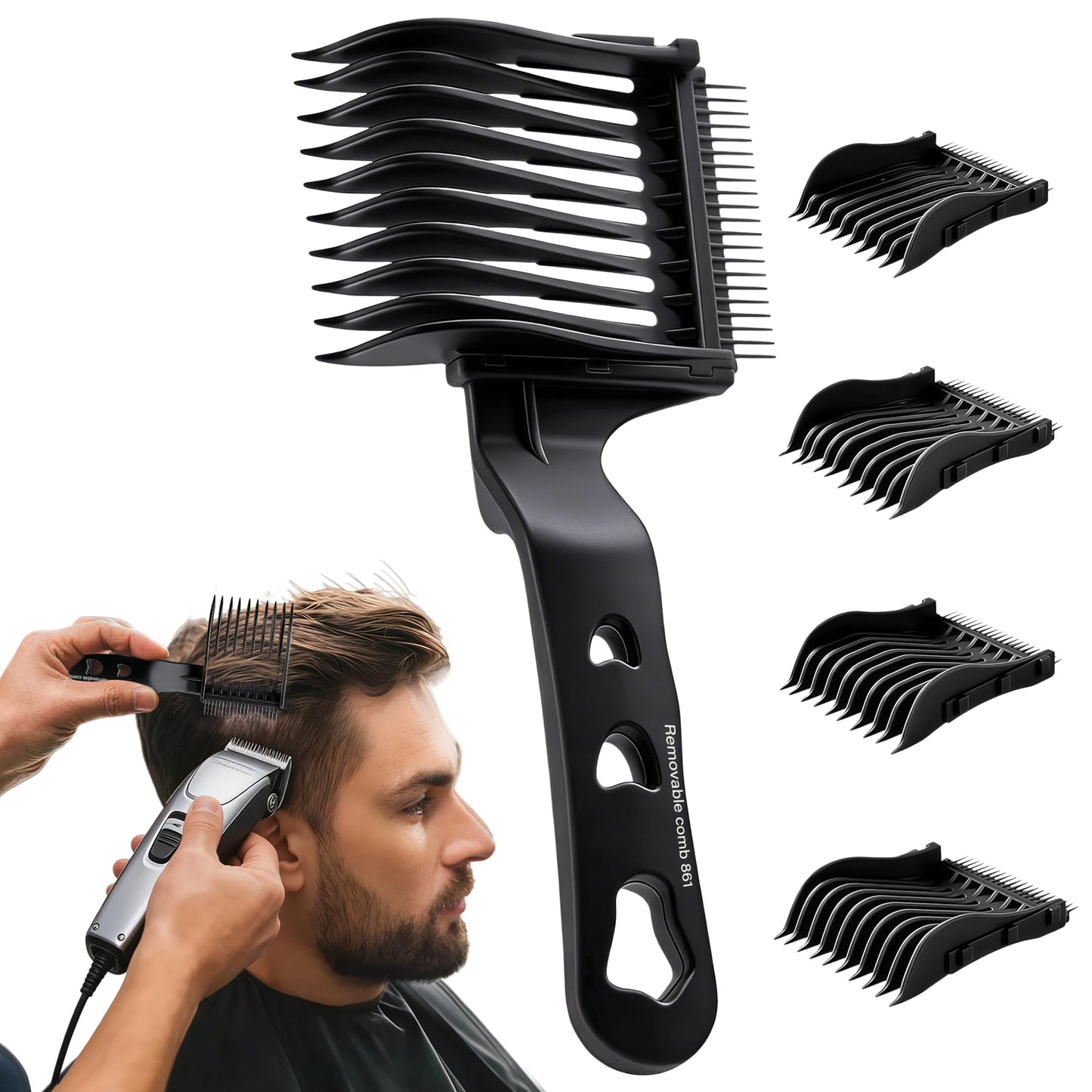 4-in-1 Detachable Blend Friend Fade Comb Set, Snap-on Interchangeable Barber Fade Comb, Pro Hair Cutting Tools for Fade, Taper & Blend, Compatible with All Hair Clippers for Home Salon for Men (Black)