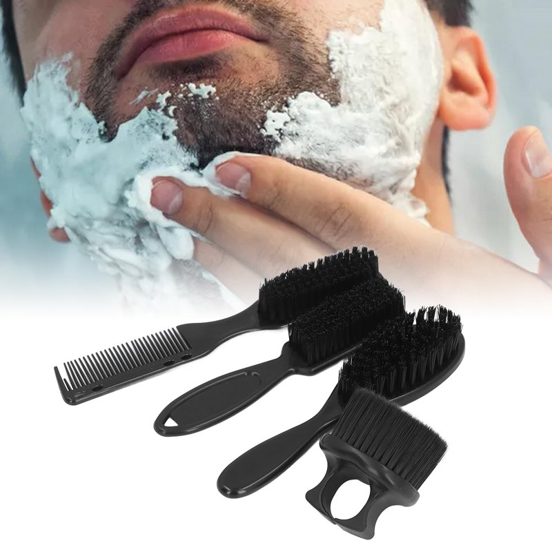 ZJchao 4pcs Men Beard Brush Set, Reinforced Nylon Hair Beard Styling Brush Set Ergonomic Handle Comb Brush Men Beard Brush Kit Beard Grooming Tools for Home and Barbershop