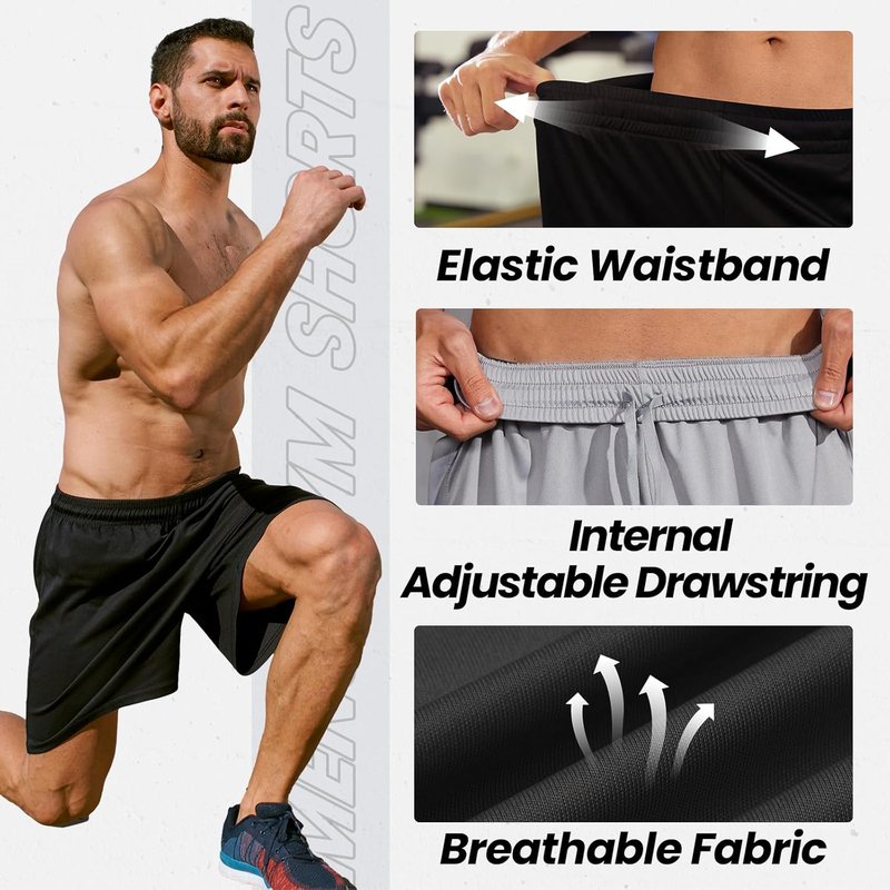 Men's Athletic Shorts - Quick Dry Activewear with Pockets & Elastic Waistband | Comfortable Fit