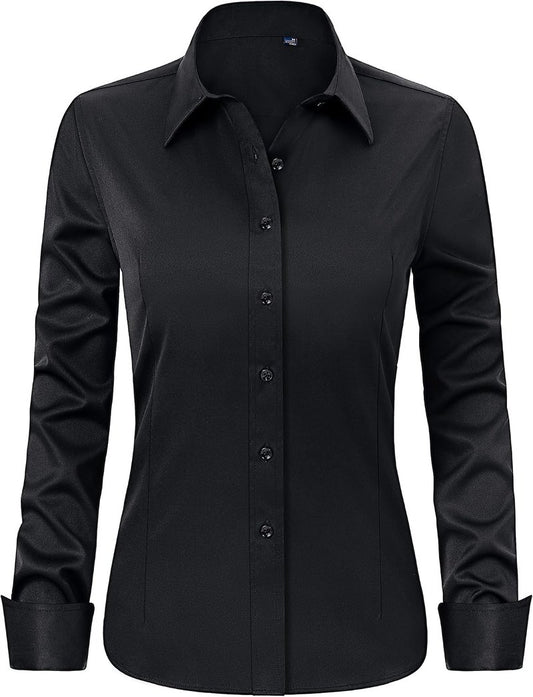 J.VER Women's Long Sleeve Dress Shirt - Wrinkle-Free Business Casual Blouse for Office Work