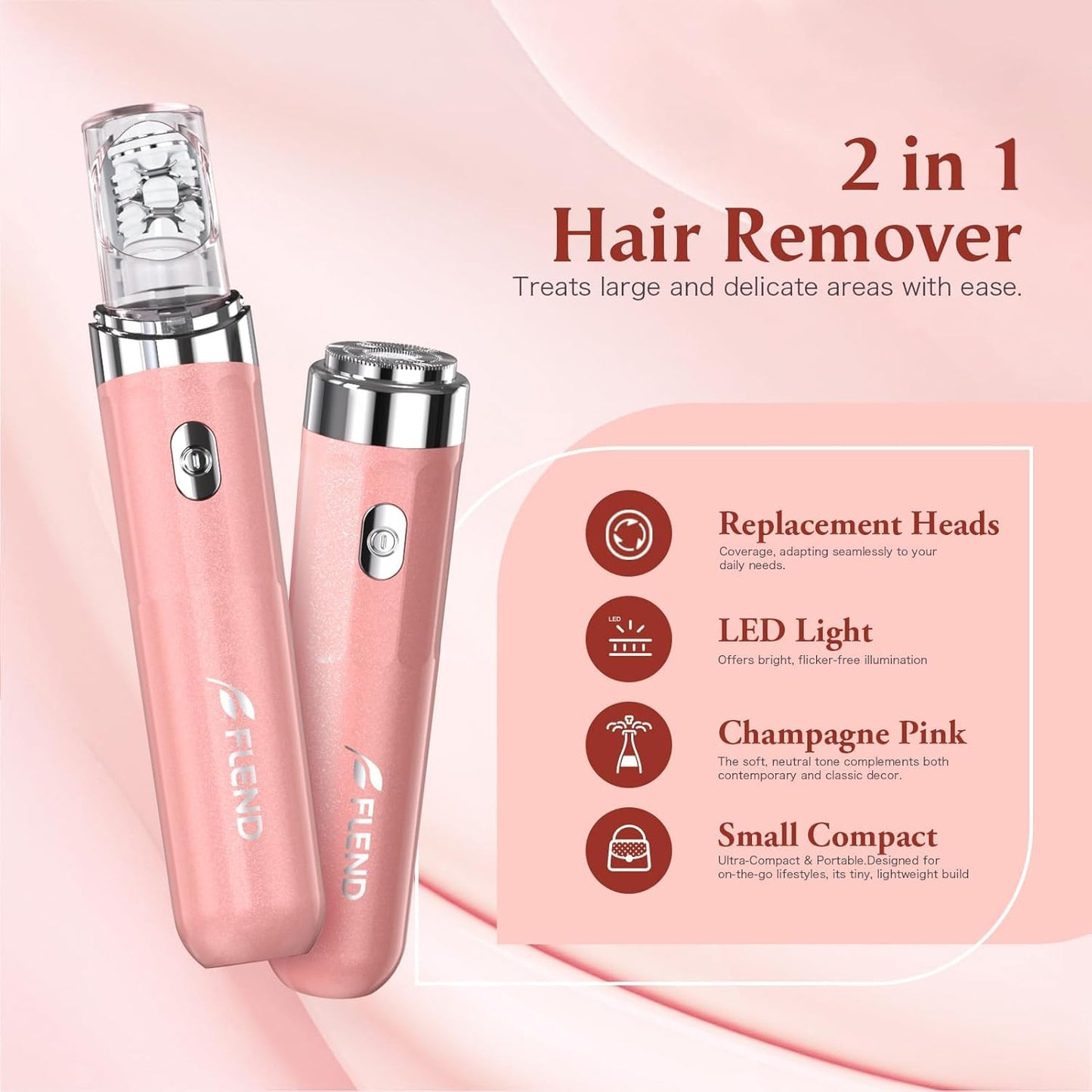 Epilator for Women, 2 in 1 Facial Hair Removal, Electric Lady Shaver with LED Light, Rechargeable Hair Removal Device for Legs, Face, Bikini & Arms, Smooth Epilator Trimmer Travel Kit Set