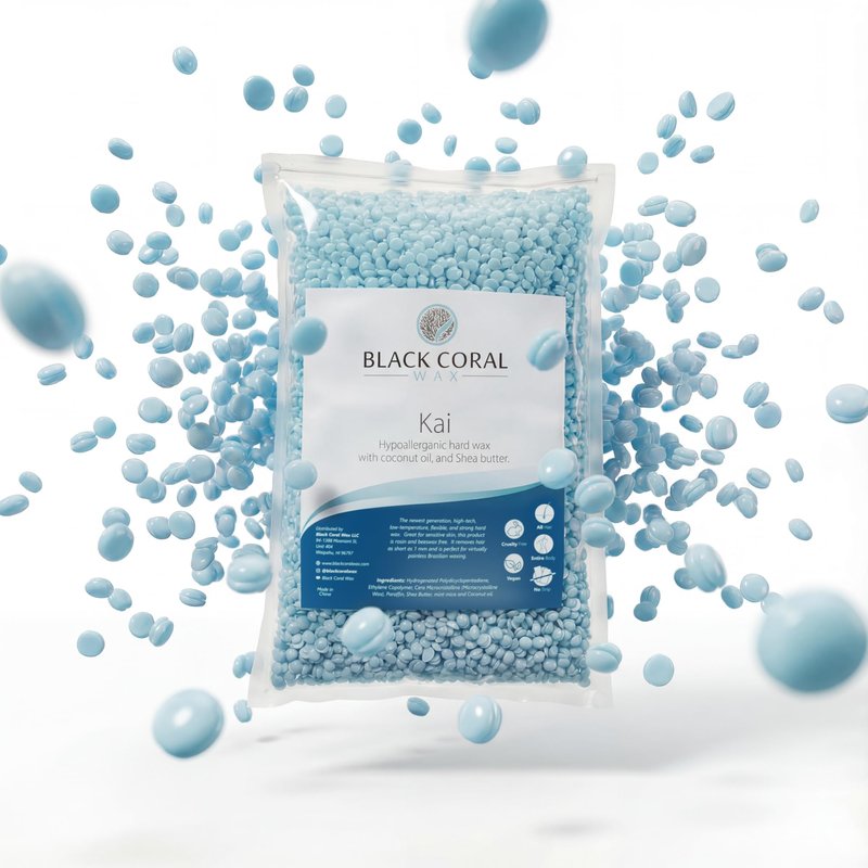 Black Coral Wax - Kai - 1 kg / 2.2 lb Blue Hard Wax Beads Bag - Hypoallergenic - Face & Body Wax, No Strip Needed - Perfect for Sensitive Skin & Underarm Waxing - Gel Texture, Flafless Hair-Removal