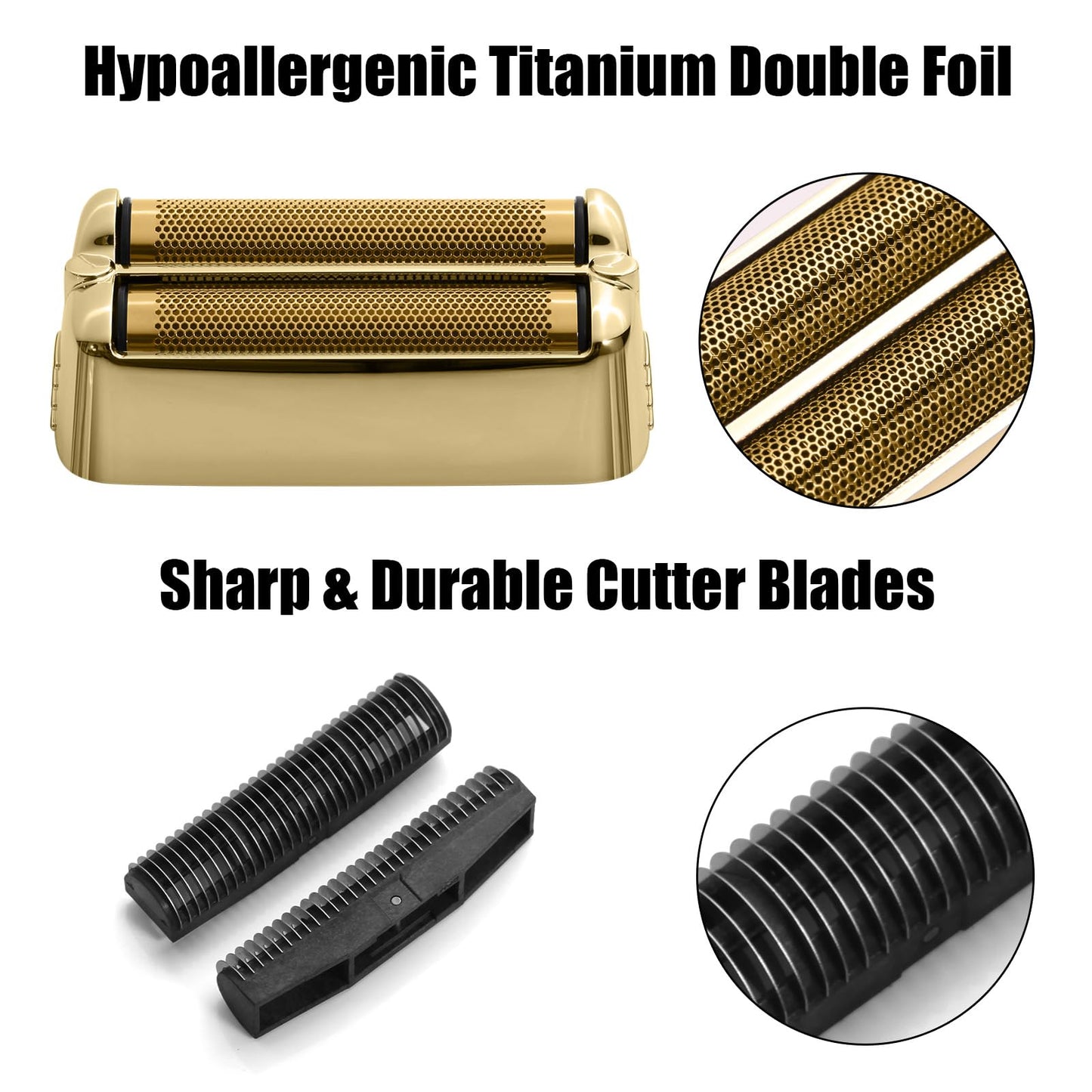FX79RF2G Replacement Foil and Cutters for BaBylissPRO FXONE Double Foil Stick Shaver, Hypoallergenic Extra-close Shaver Replacement Head, Gold