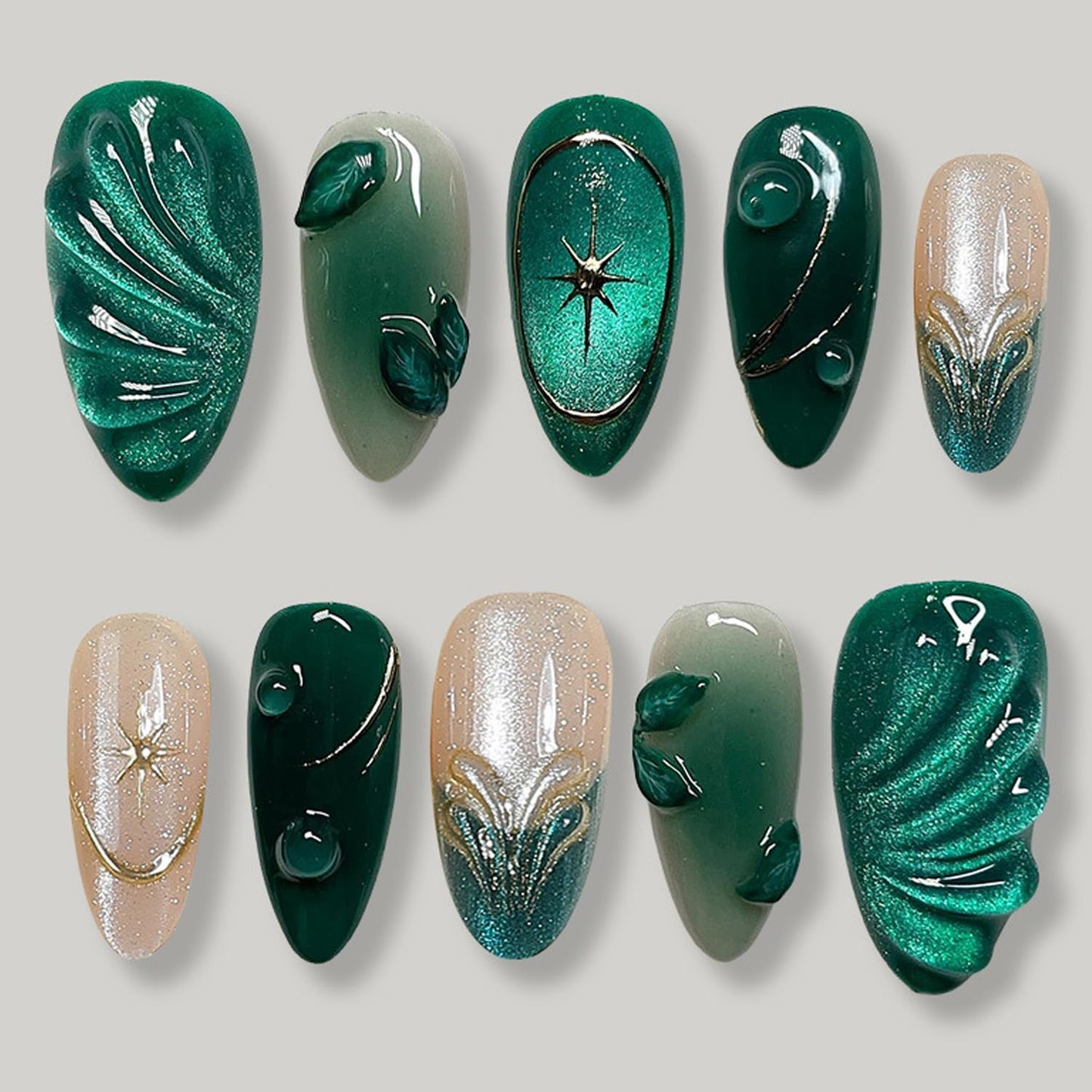 Almond Press On Nails - 30Pcs Medium Fake Nails with 3D Floral Art | Red French Gradient Acrylic for Women