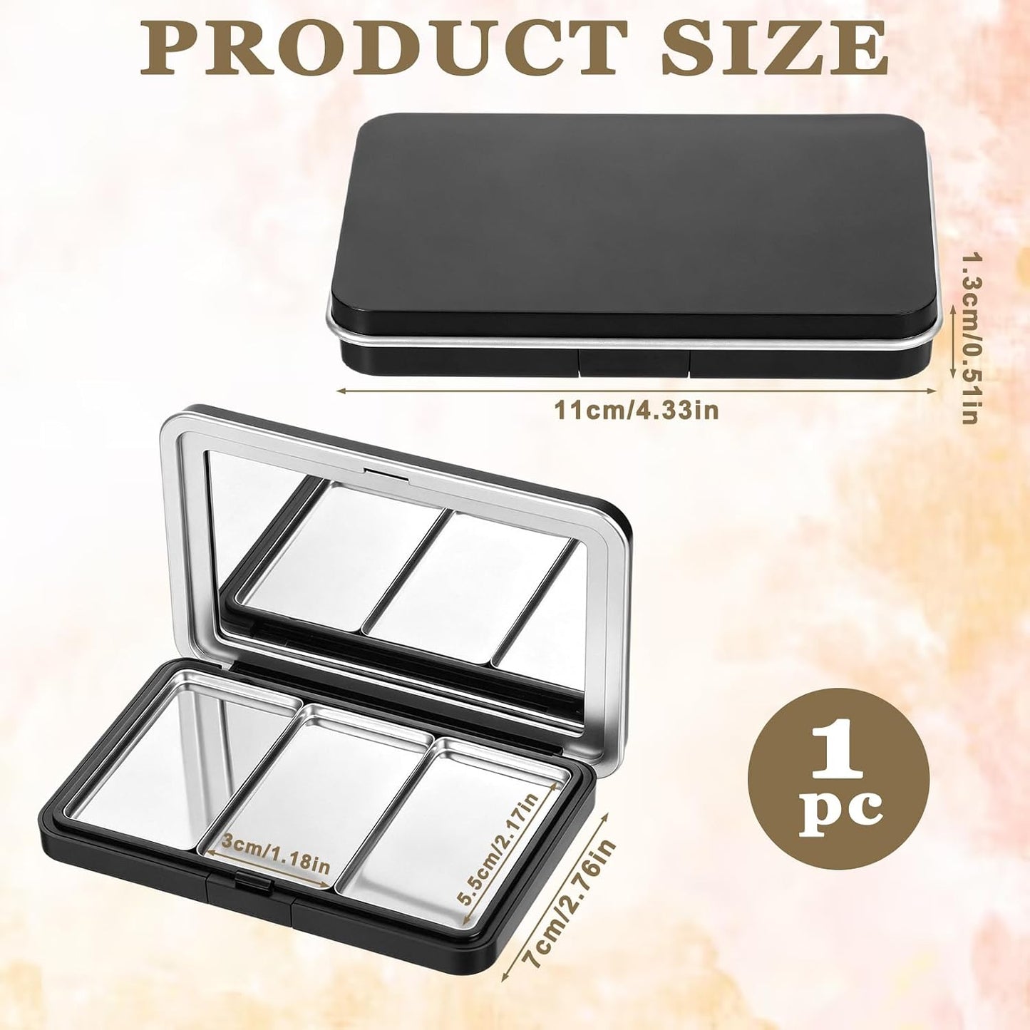 Empty Magnetic Eyeshadow Palette - Refillable Makeup Organizer with Mirror | 3 Compartments for DIY Eyeshadow, Blush, Lipstick