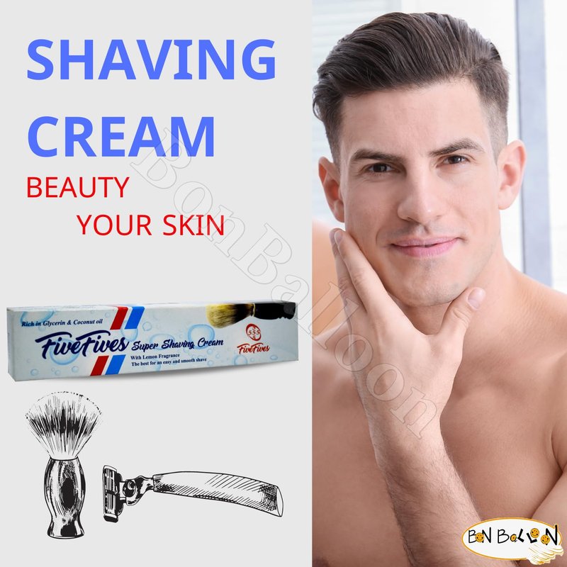 Five Fives Lather Shave Cream Cool Shaving Cream 55555 Each Tube 50 gm Glycerin Coconut Oil For A Smoother And Closer Shave 55555 Made In Egypt (5.29 oz / 150 gm Total 3 Pack)