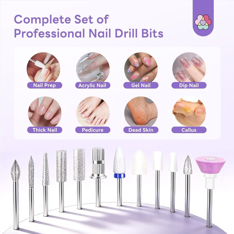 SAVILAND Electric Nail Drill Kit - 40000RPM Professional Nail File with LED Display | Quick Removal for Acrylic & Dip Nails