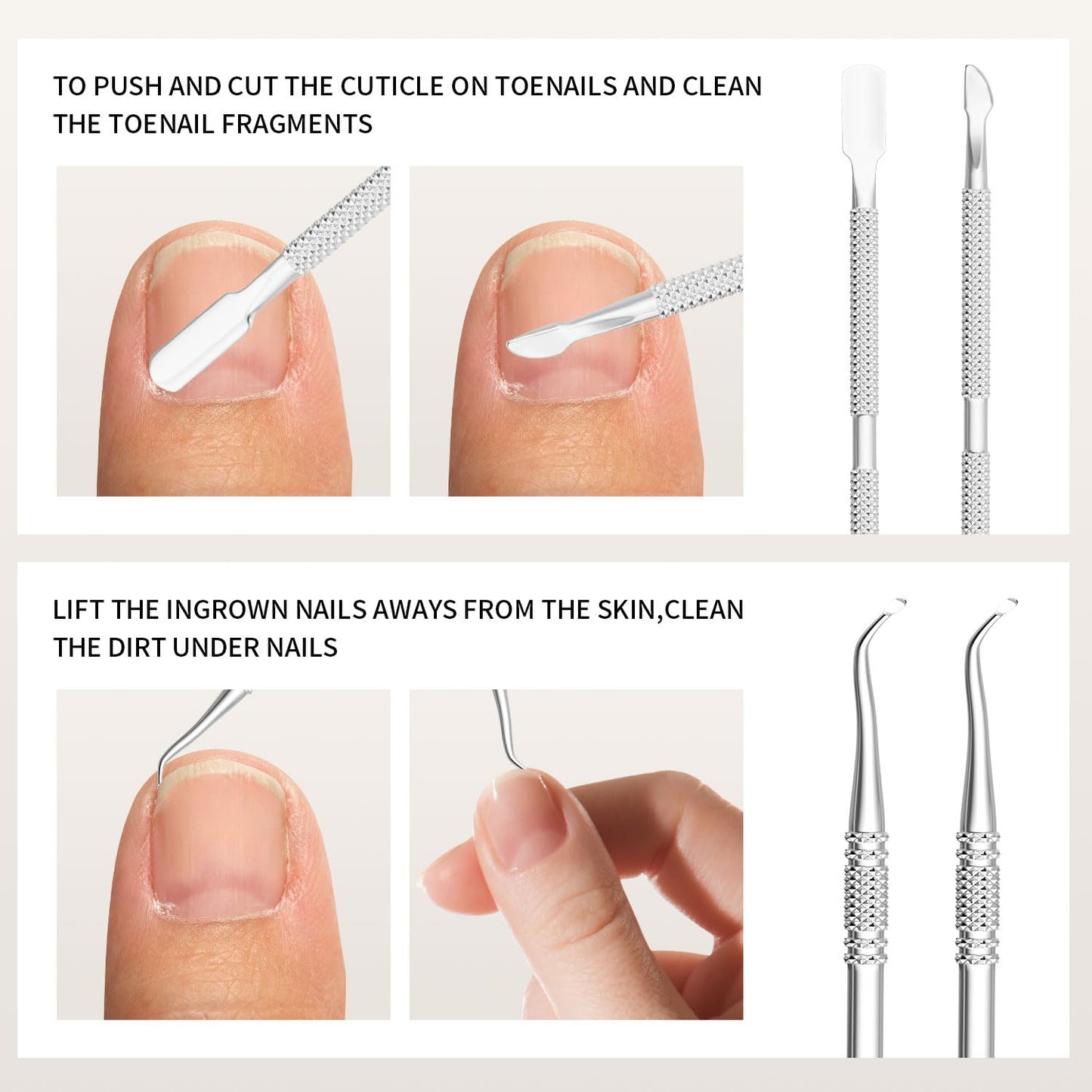 ZIZZON 7 Pcs Ingrown Toenail File and Lifters Set, Stainless Steel Ingrown Toenail Removal Kit, Under Nail Cleaner Pedicure Tools
