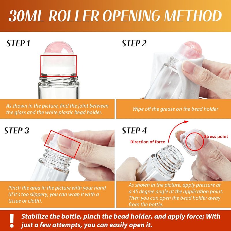 Rose Quartz Roller Bottles - 2 Pack Leakproof Glass Essential Oil Containers | 50ml & 30ml Sizes for Perfume & DIY