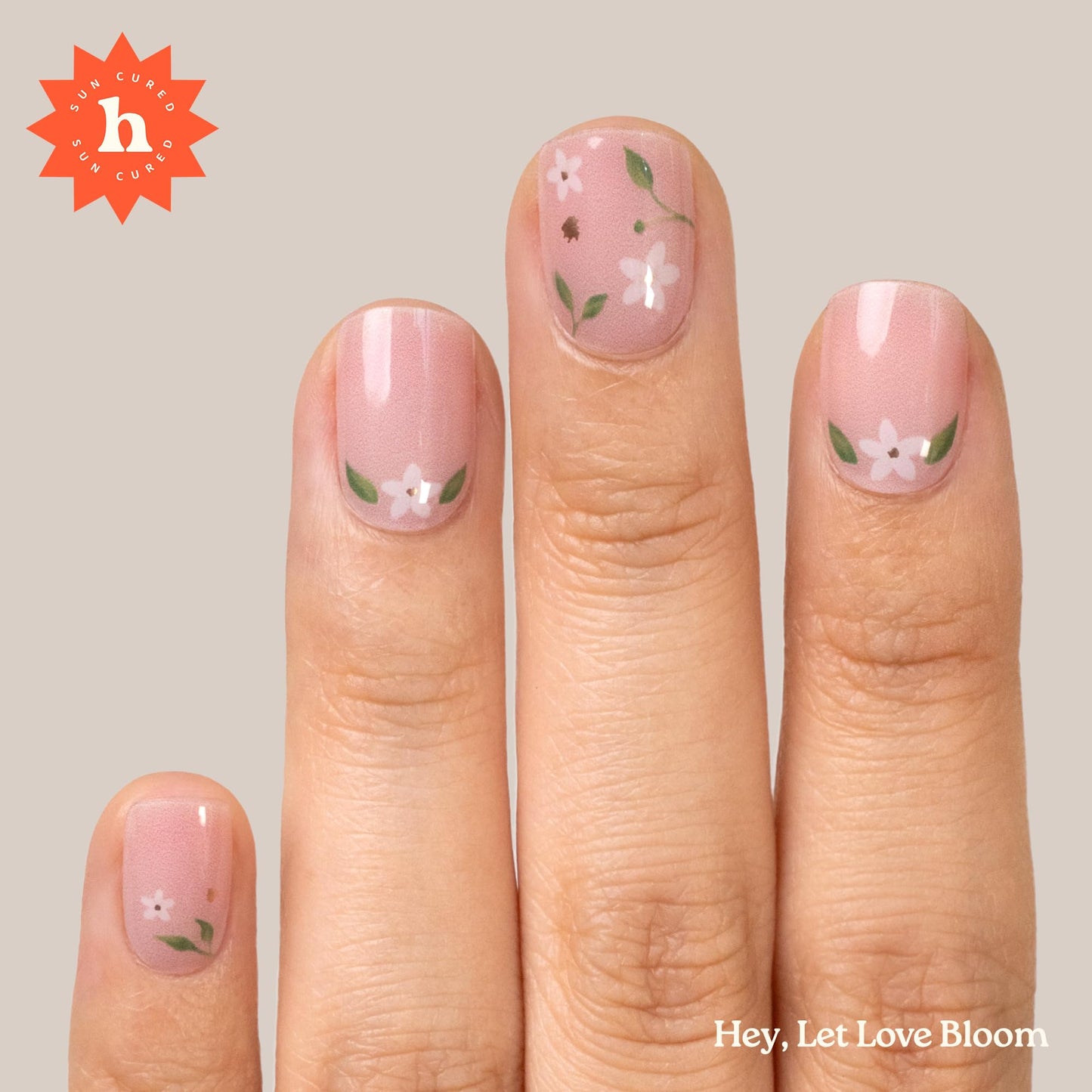 Heyhae Semi Cured Gel Nail Strips | No LED Lamp Needed |Pink, Floral | Easy Apply & Remove, Salon Quality | Includes 28 Strips, 2 Prep Pads, Nail File & Wooden Stick - Hey, Let Love Bloom