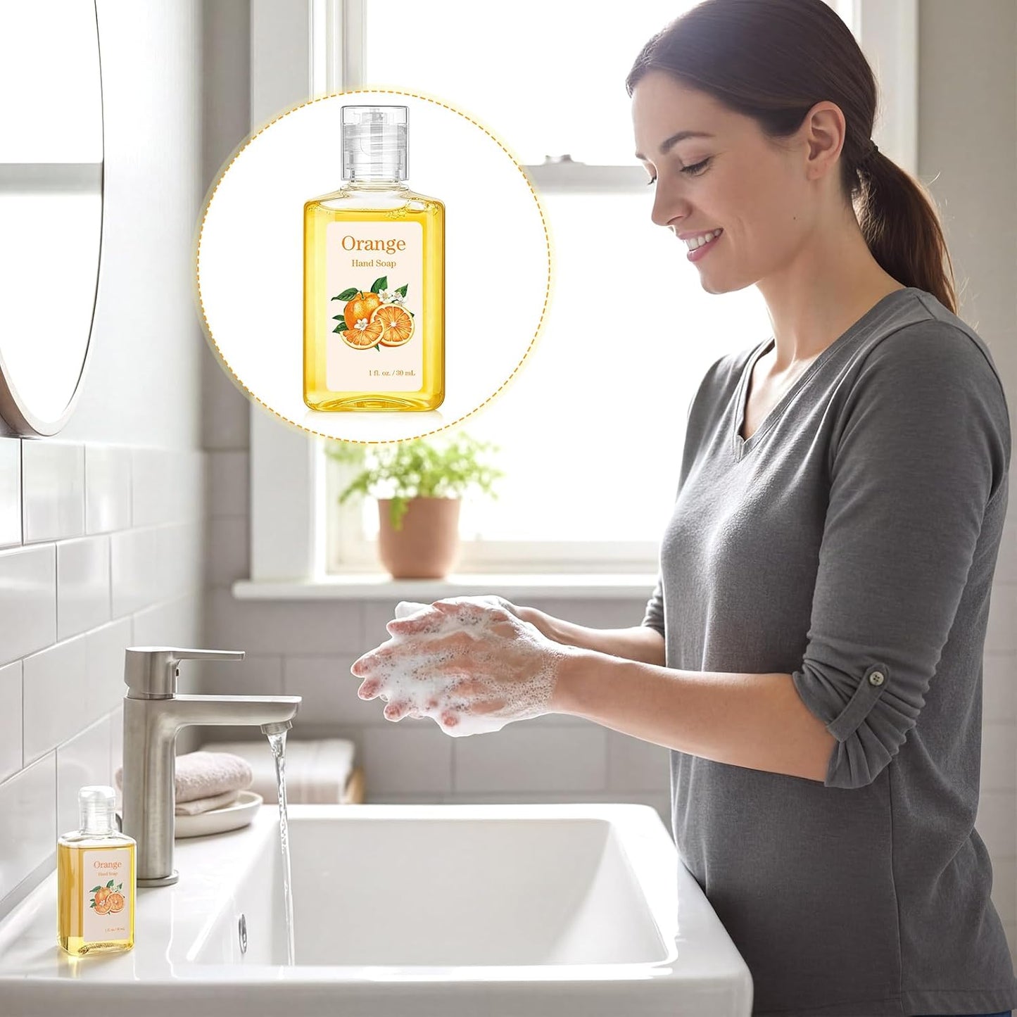 Travel Size Hand Soap - 24 Pack Mini Scented Foaming Sanitizer | 1fl oz Liquid Soaps for Hotels & Parties (Orange)