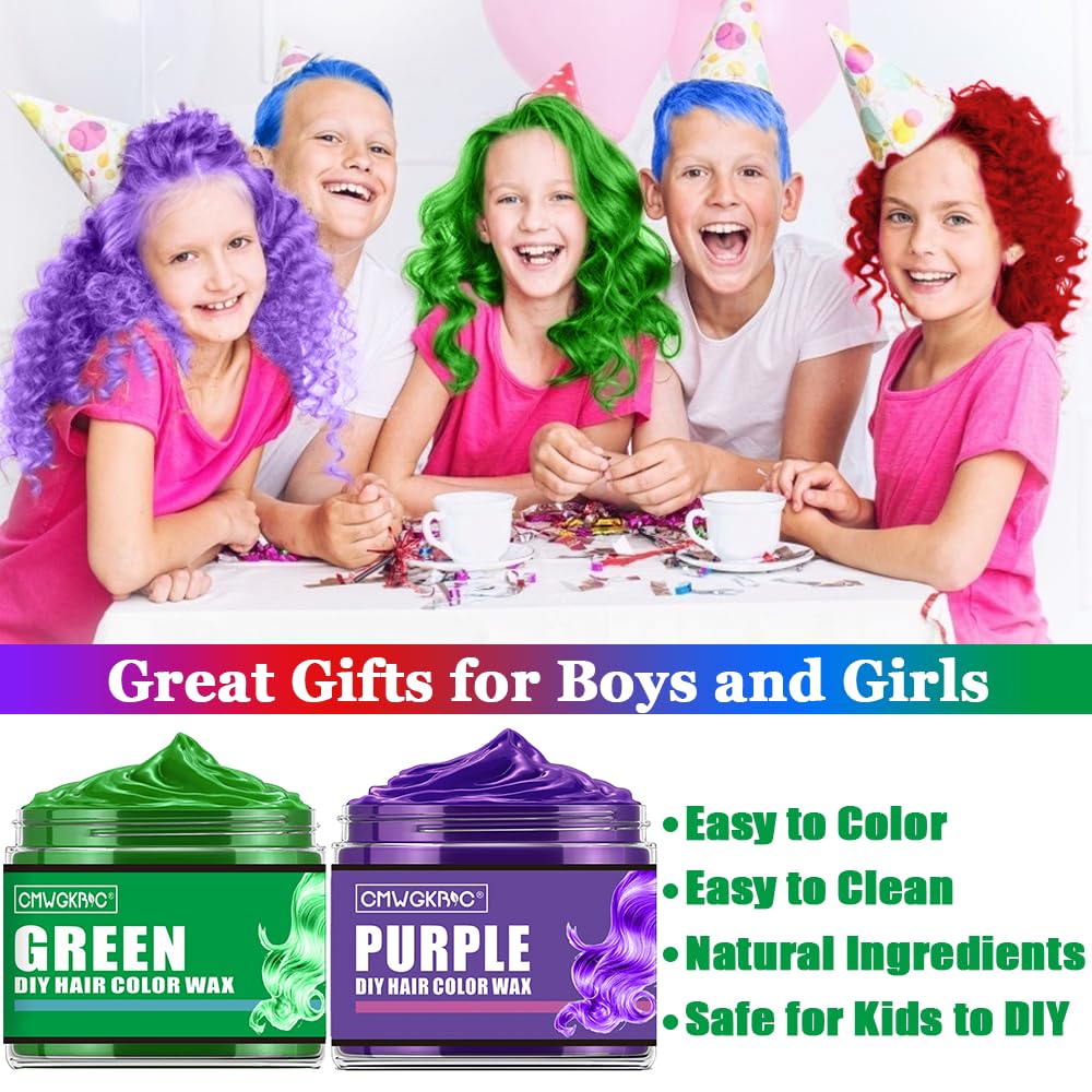 Temporary Hair Color Spray for Kids - Instant Color Wax in 4 Vibrant Shades | Green, Red, Blue, Purple