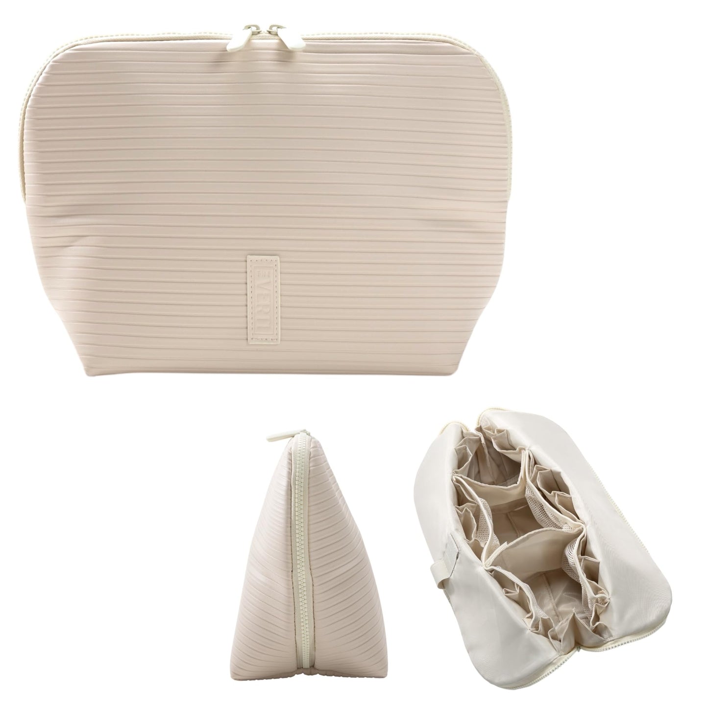 THE VERTI-Vertical Waterproof Makeup & Toiletry Bag | 23-Pocket Organizer with Upright, Fold-Down Design for Skincare, Toiletries & Essentials (Shell)