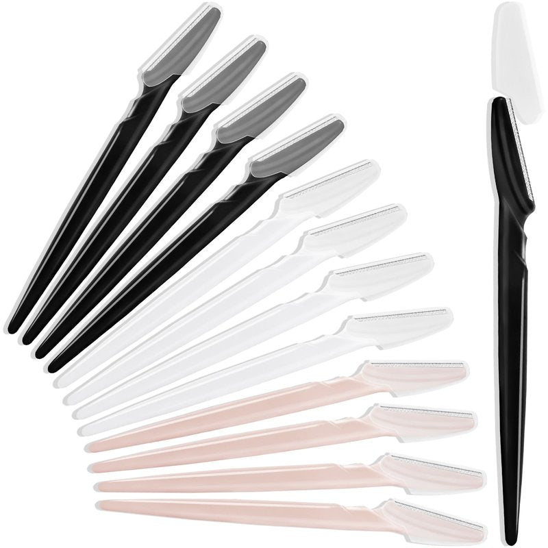 12 Pcs Eyebrow Razors, Face Razors Multipurpose, Exfoliating Dermaplaning Tools, Eyebrow Trimmers Shaver with Protective Cover, Facial Hair Removal for Women Men Body Use, Black, White, Light Pink