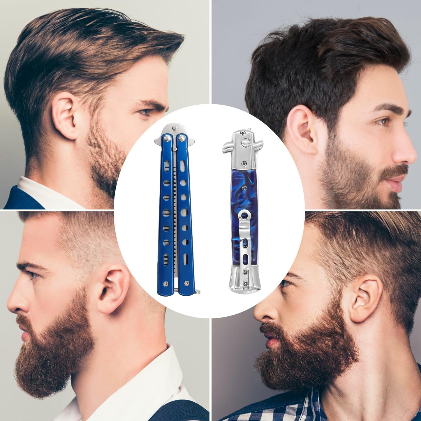 2PCS Switchblade Hair Comb - Automatic Switch Folding Pocket Combs, Stainless Steel Butterfly Comb, Hair Brush for Beard, Mustache, Switch Blade Hair Comb for Men, Beauty Tool