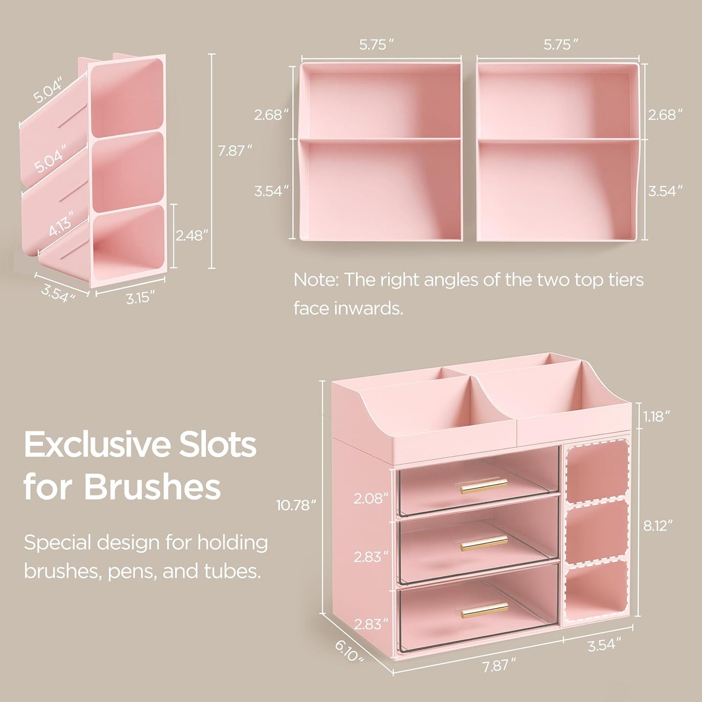 Makeup Organizer with Brush Holder - Large Bathroom Countertop Storage | Pink Dresser Organizer for Vanity