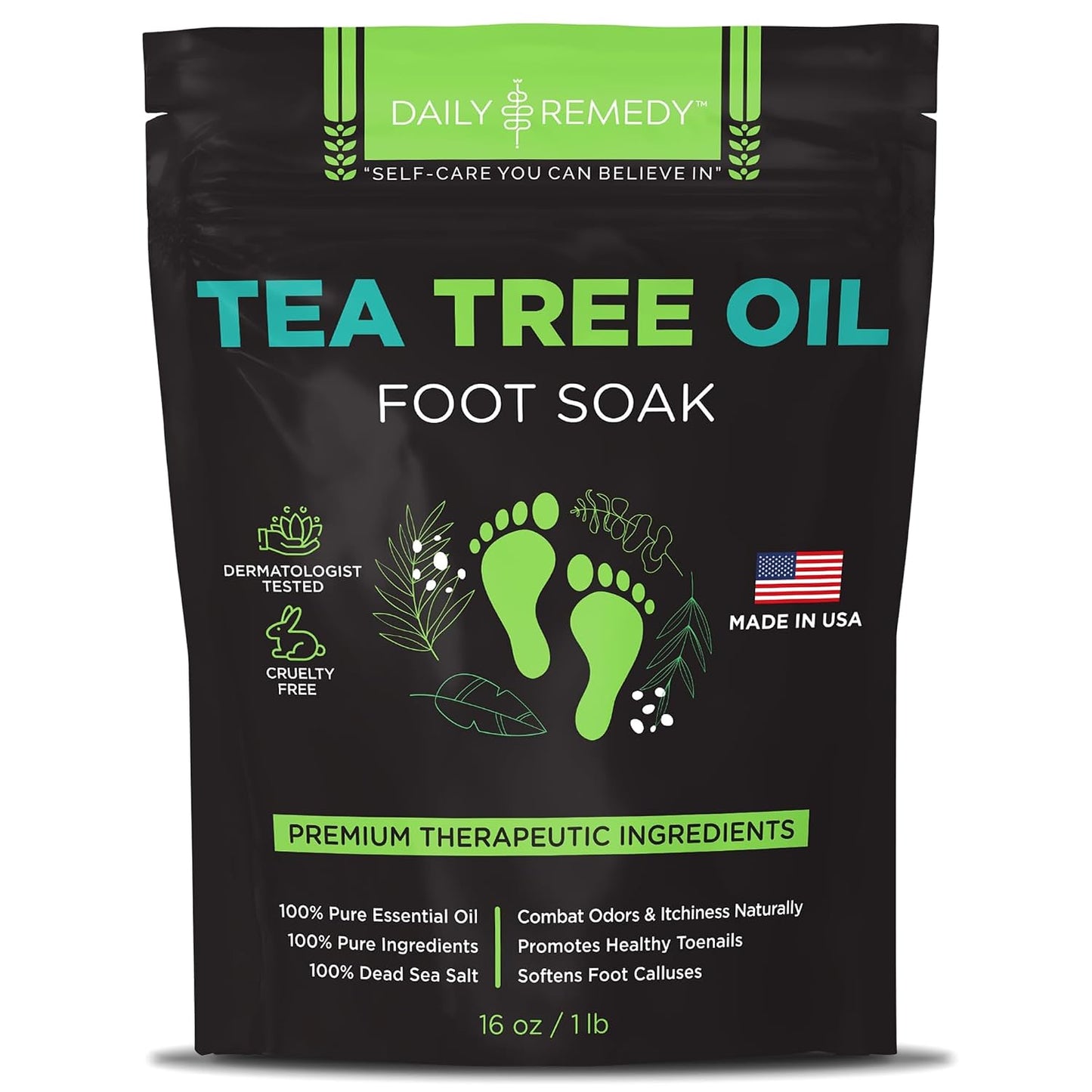 Tea Tree Oil Foot Soak | Epsom Salt Relief for Toenail Irritations, Athlete's Foot & Odor - 16 Ounce