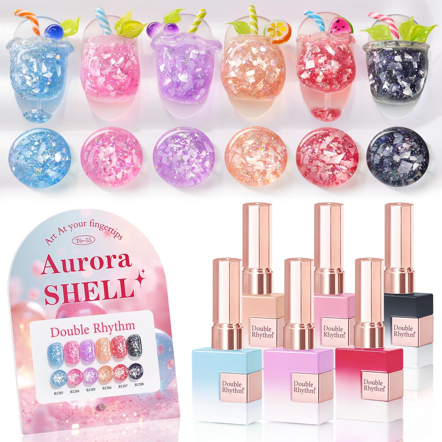 Glitter Gel Nail Polish Set - Cat Eye Magnetic 6 Colors | 15ml Iridescent Shades for DIY Manicure