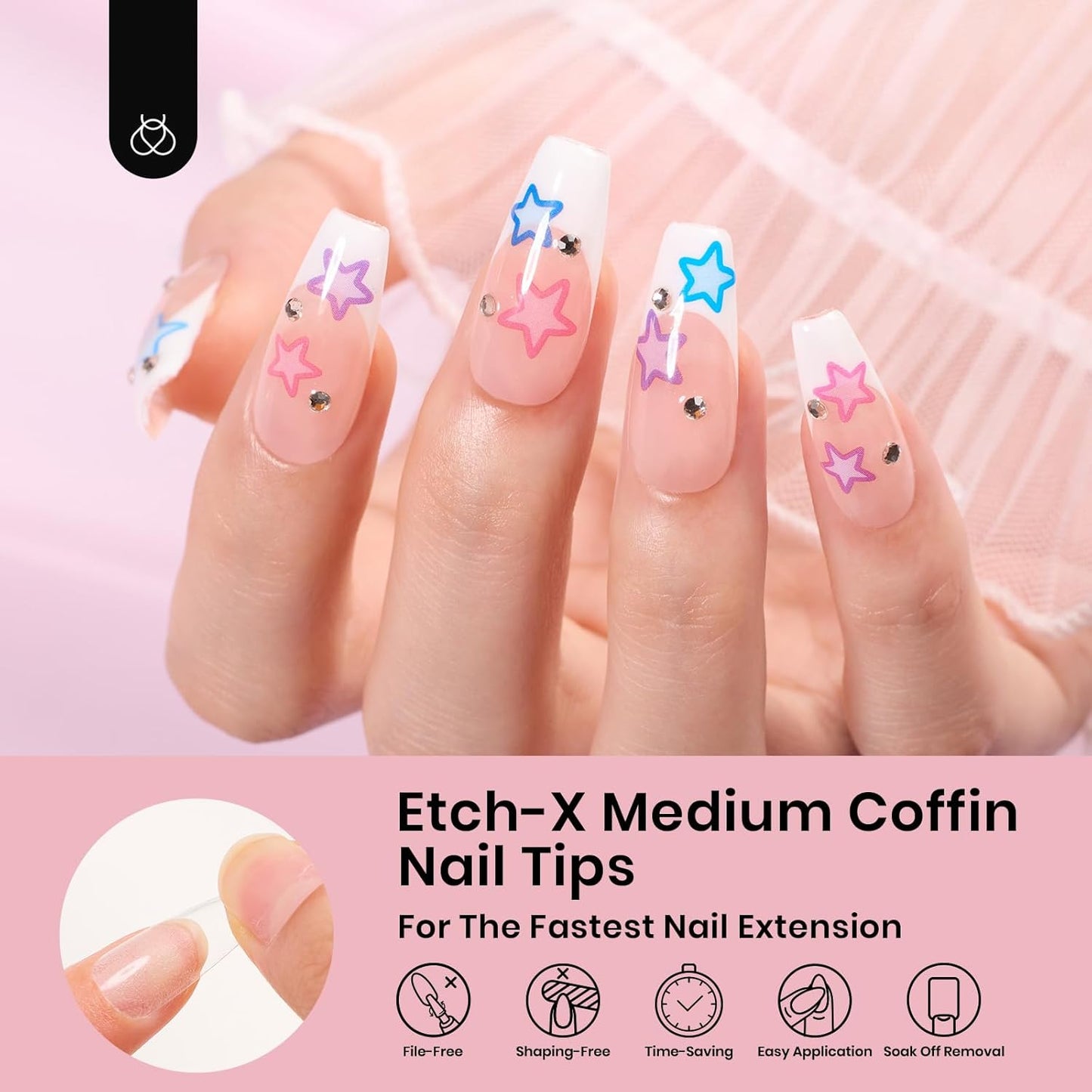 Coffin Gel Nail Tips | Medium Half Matte Press-On Nails - 288 Pcs, 12 Sizes for Easy DIY Manicure